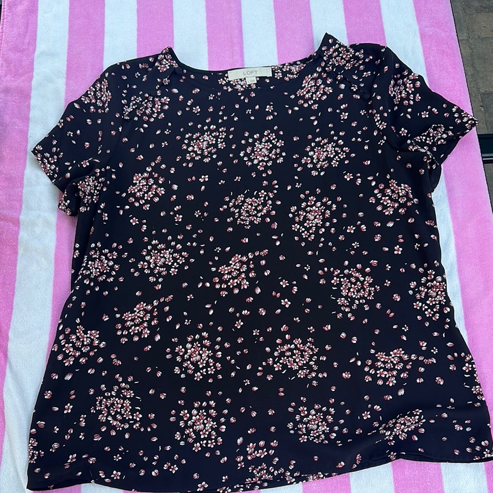 LOFT Blue Boxy Blouse with Short Sleeves